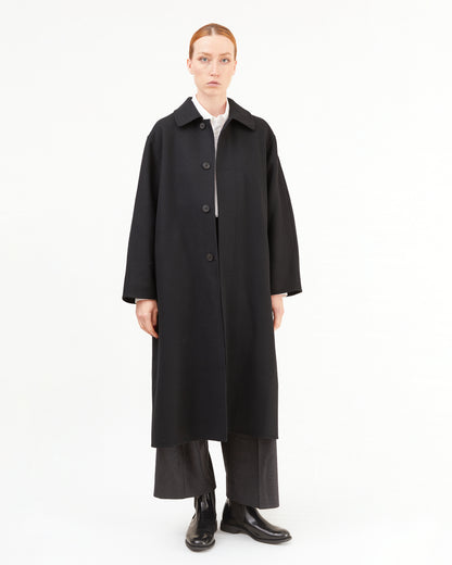 Aton Women's Super 120's Double Melton Wool Balmacaan Coat in Black