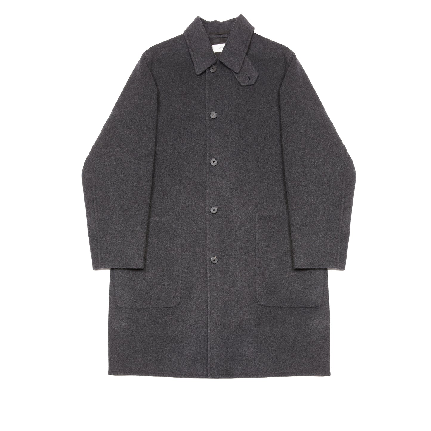 Aton Merino Double Melton Wool Balmacaan Coat in Charcoal