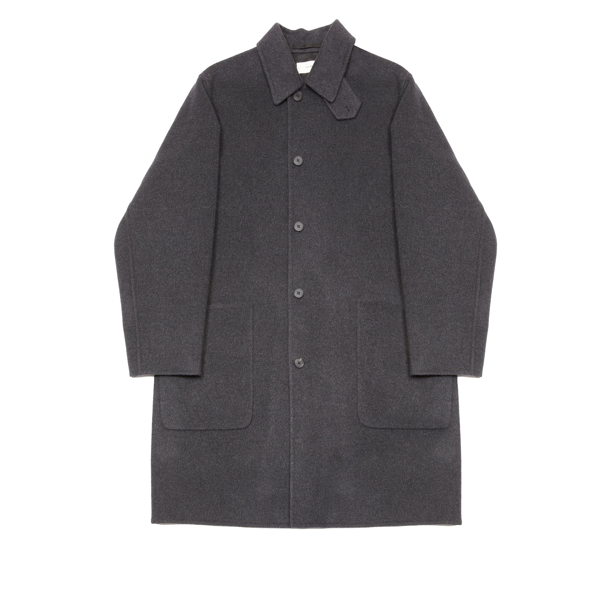 Aton Merino Double Melton Wool Balmacaan Coat in Charcoal