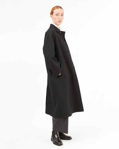 Aton Women's Super 120's Double Melton Wool Balmacaan Coat in Black