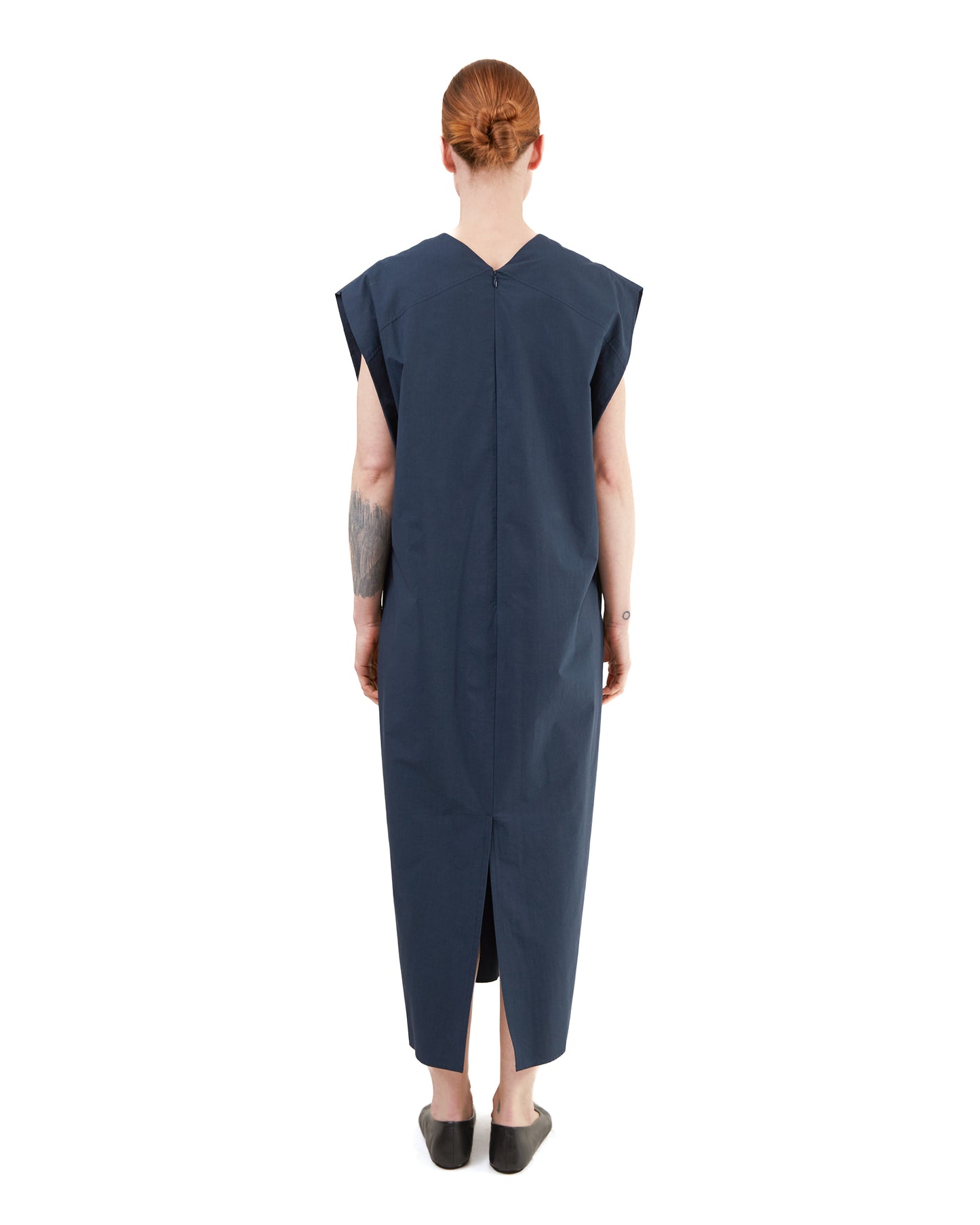 Aton Women's Cotton Broad French Sleeve Dress in Navy