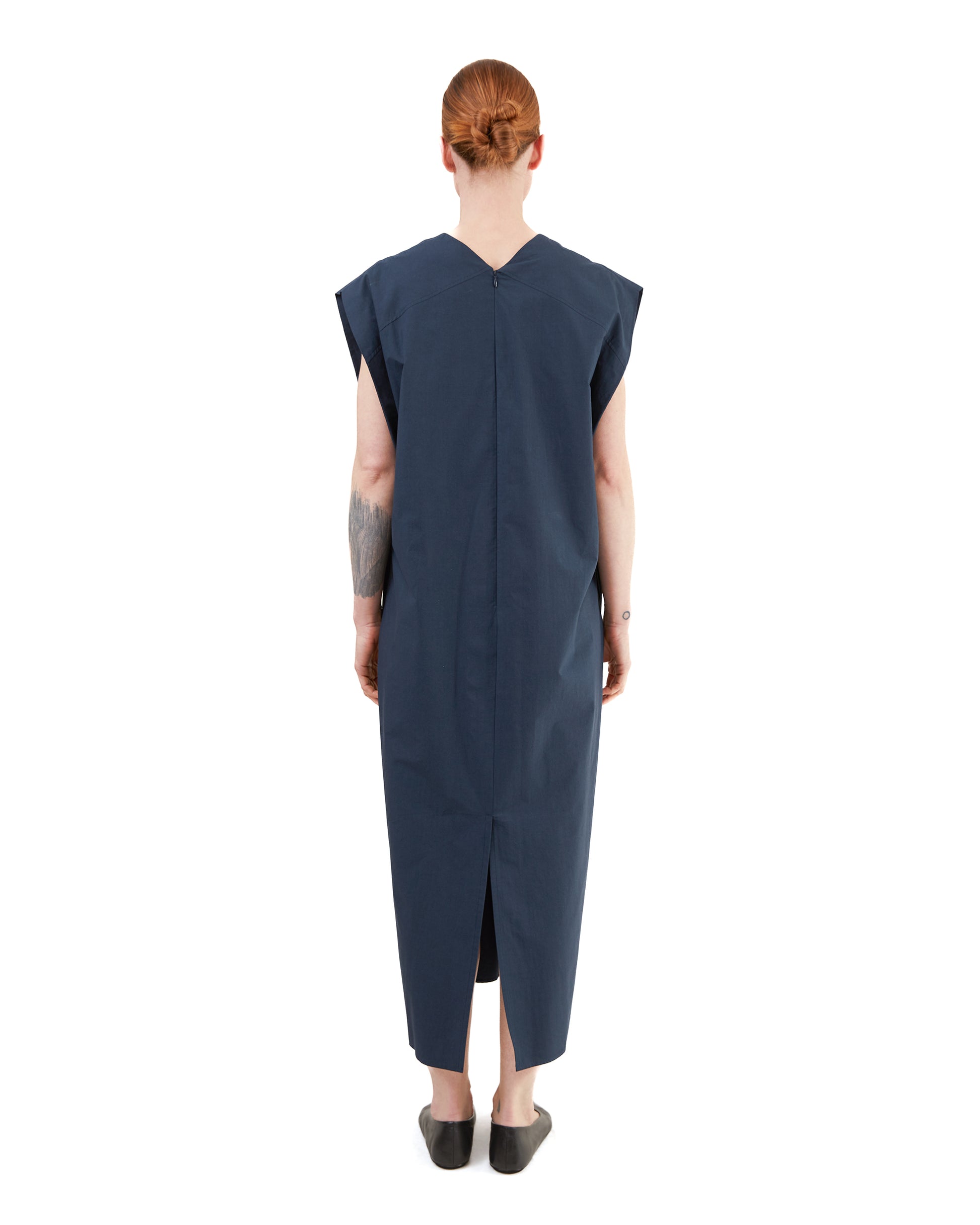 Aton Women's Cotton Broad French Sleeve Dress in Navy