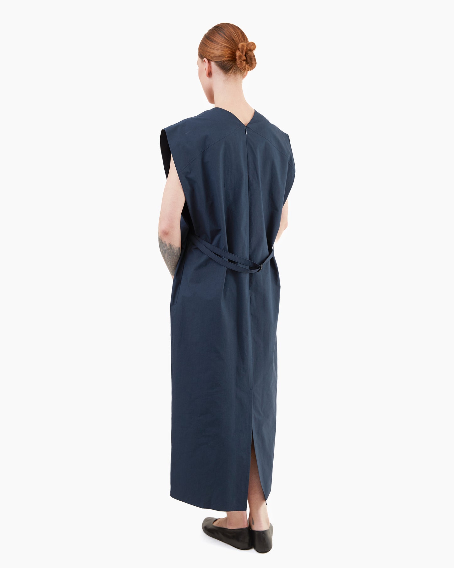 Aton Women's Cotton Broad French Sleeve Dress in Navy
