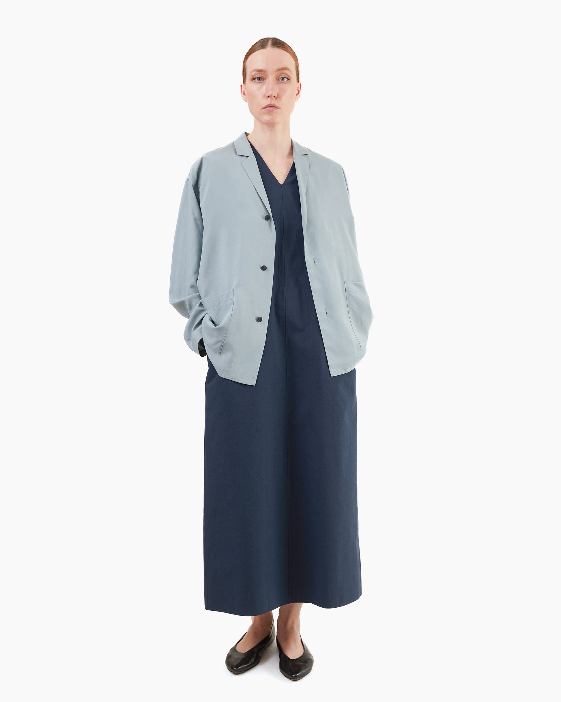 Aton Women's Cotton Broad French Sleeve Dress in Navy