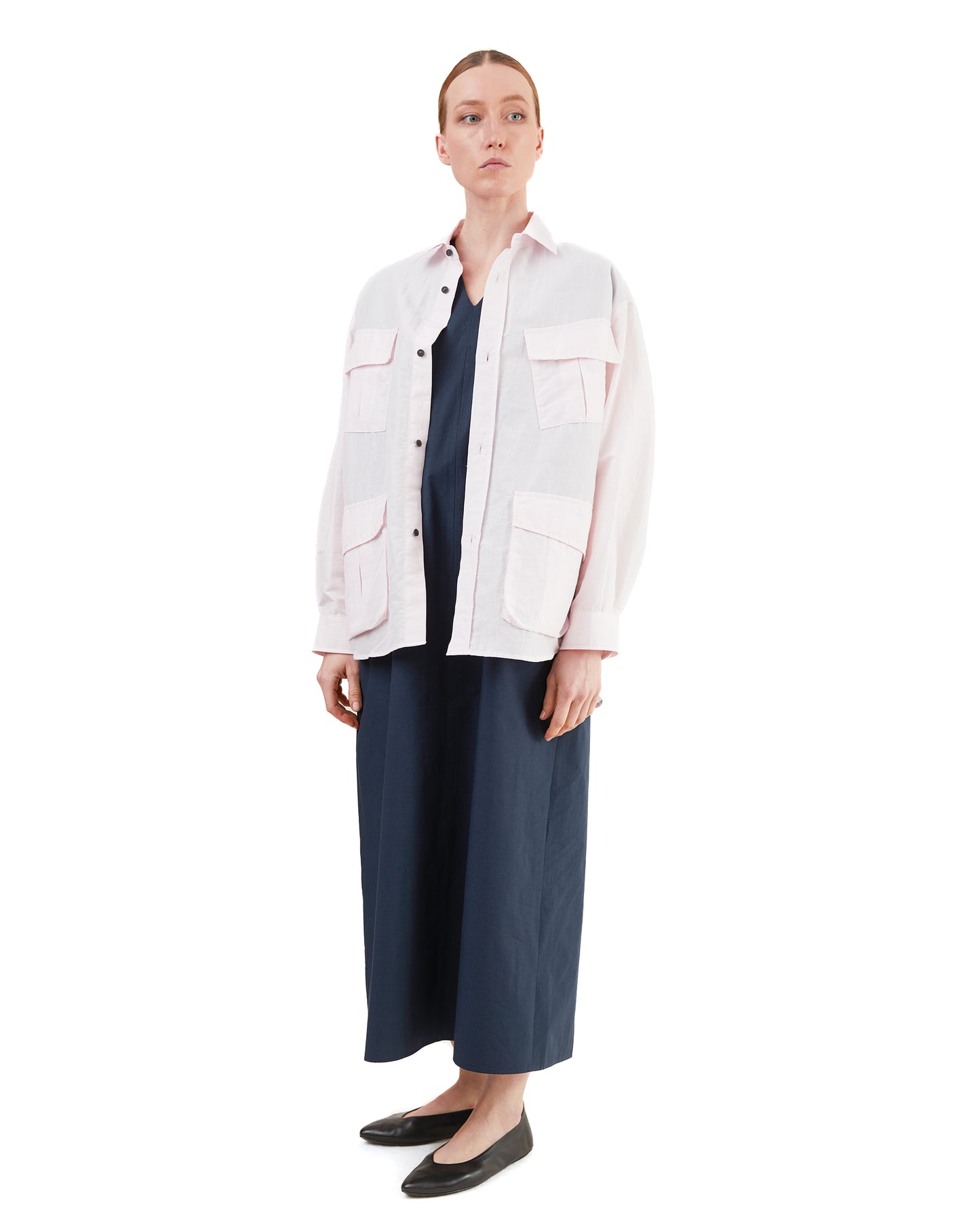 Aton Women's Cotton Broad French Sleeve Dress in Navy