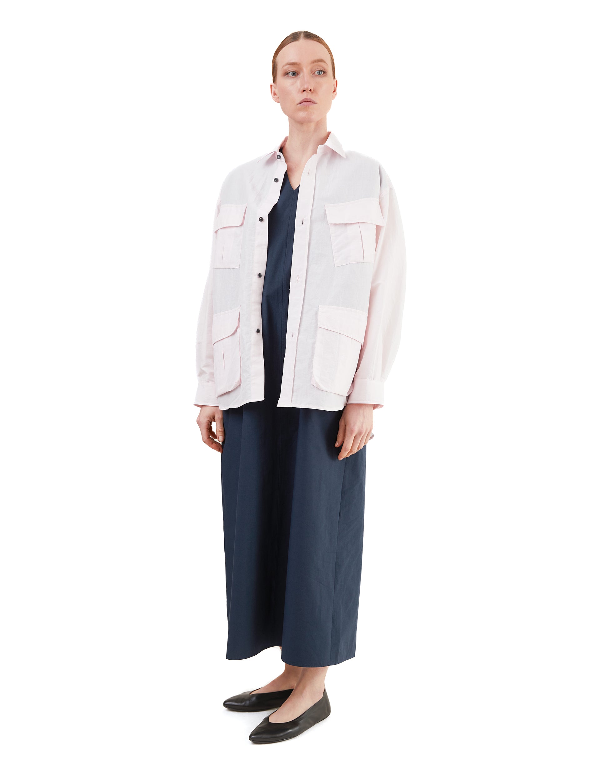 Aton Women's Cotton Broad French Sleeve Dress in Navy