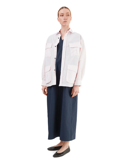 Aton Women's Cotton Broad French Sleeve Dress in Navy