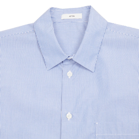 Aton Giza Stripe Standard Shirt in Navy 1