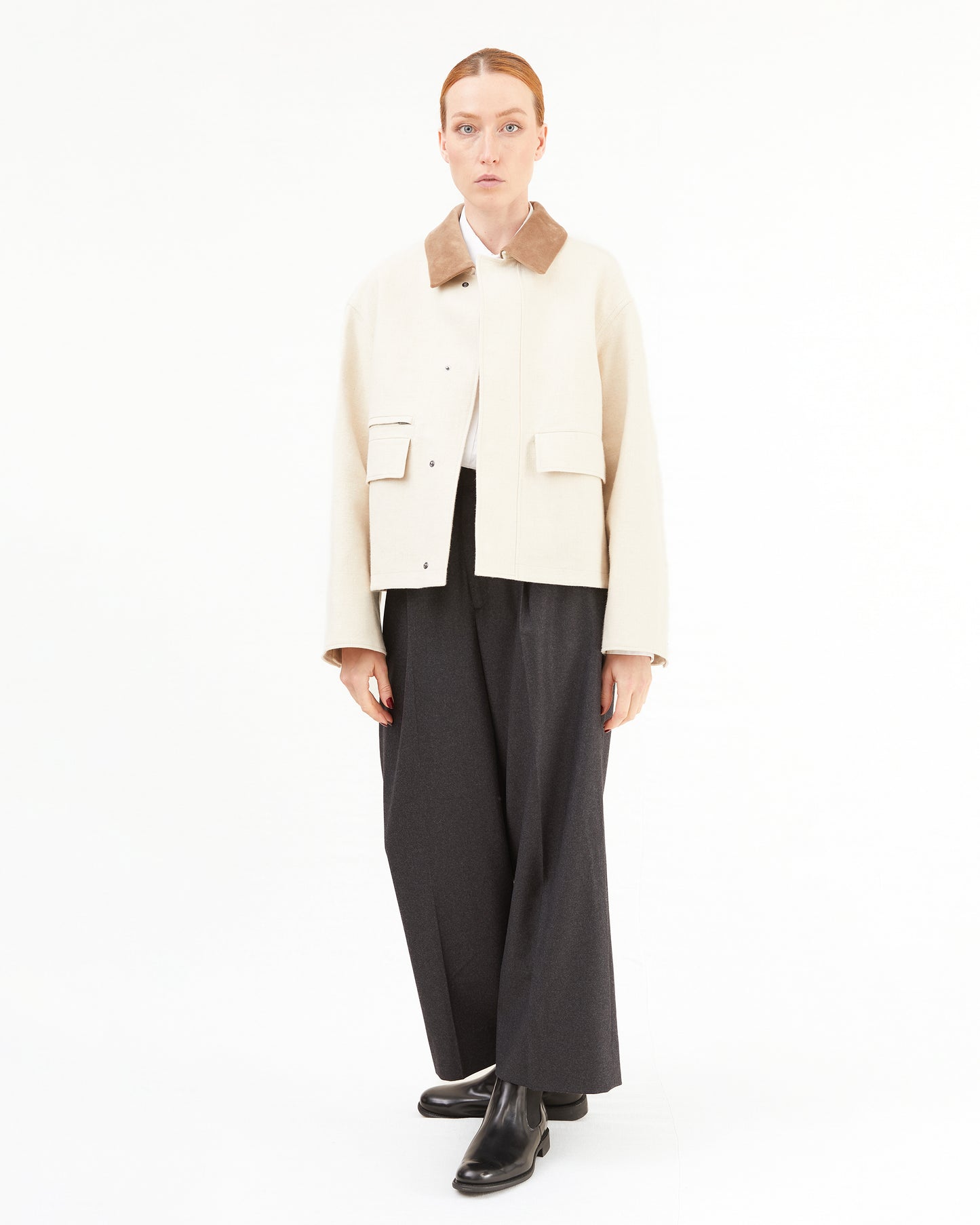 Aton Women's Hemp Suede Hunting Jacket in Raw Linen