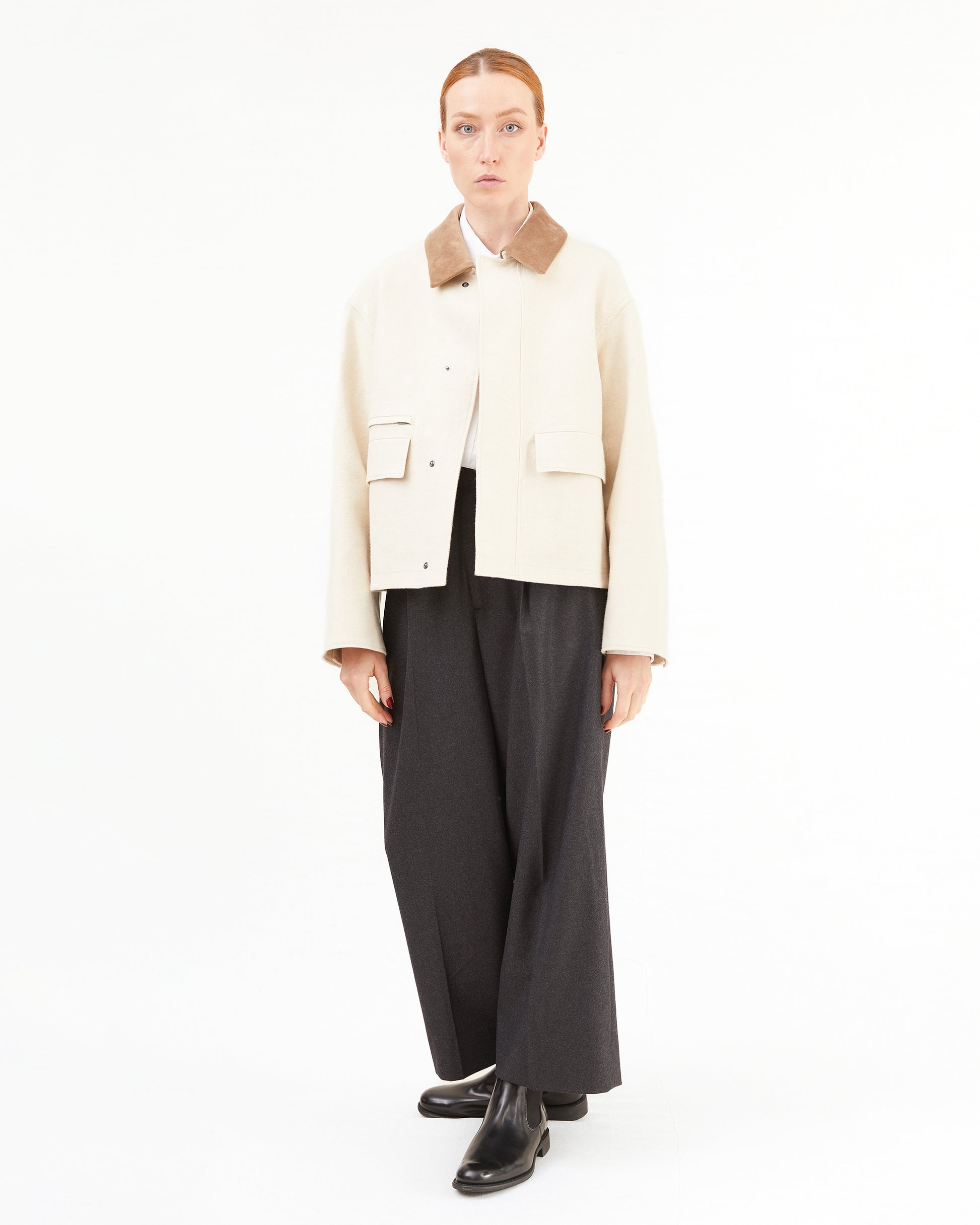 Aton Women's Hemp Suede Hunting Jacket in Raw Linen