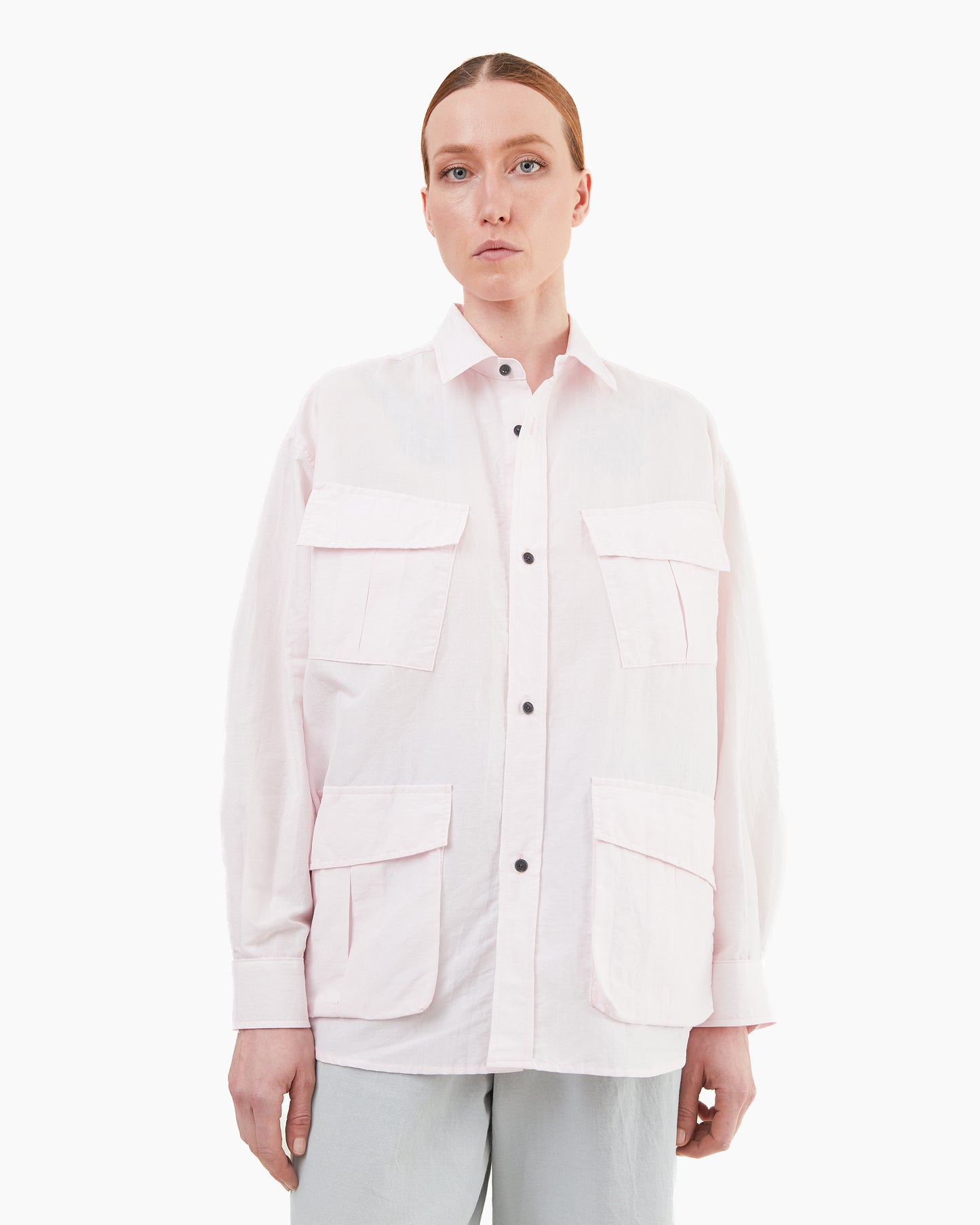 Aton Women's Silk Linen Poplin Jungle Fatigue Shirt 