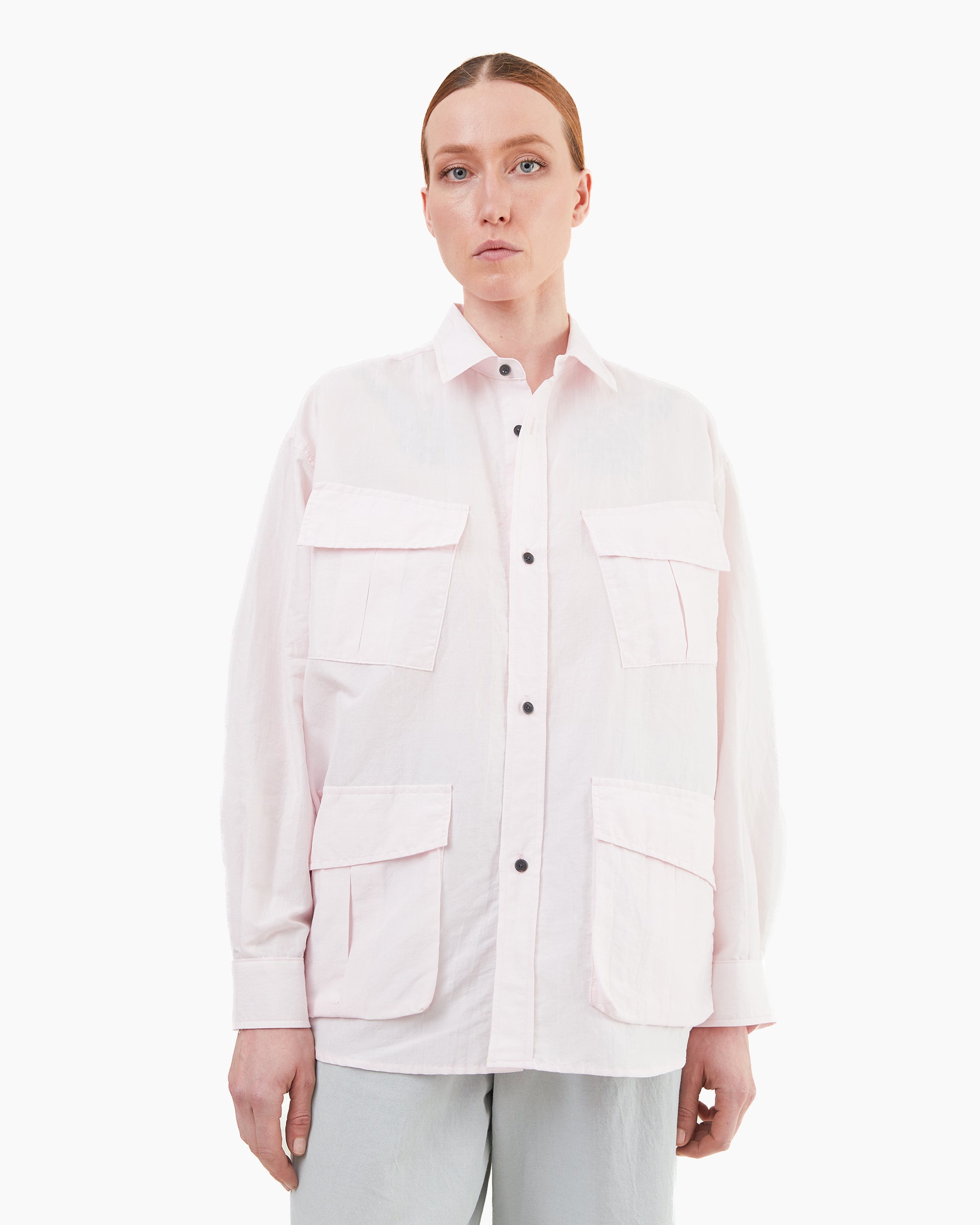 Aton Women's Silk Linen Poplin Jungle Fatigue Shirt 