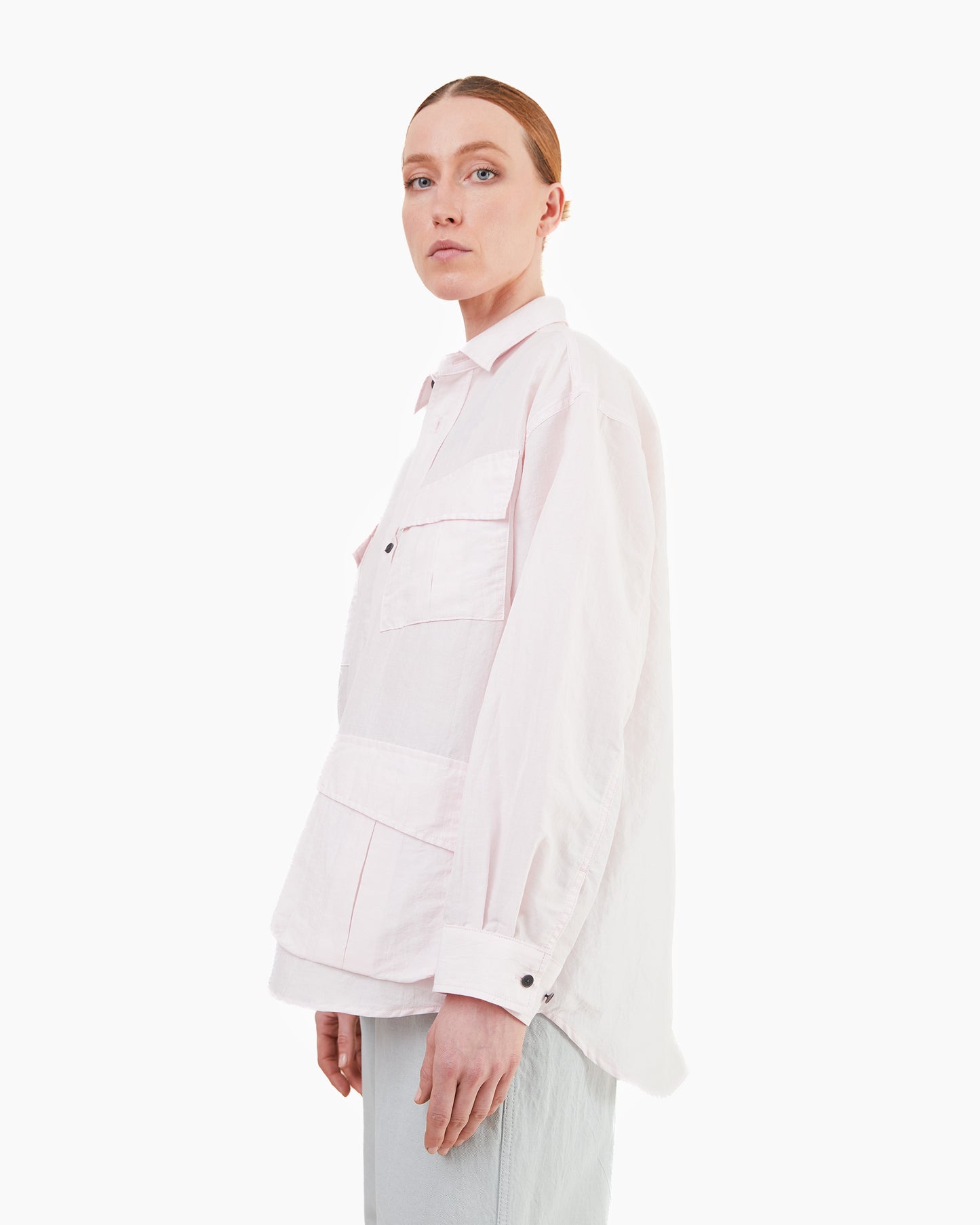 Aton Women's Silk Linen Poplin Jungle Fatigue Shirt 