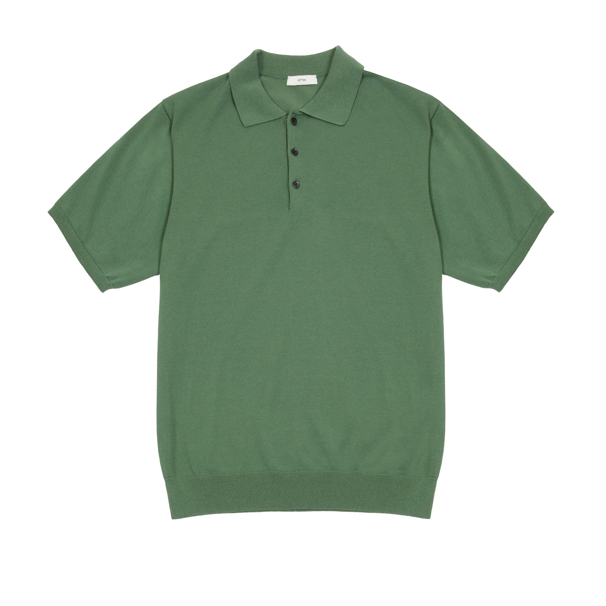 Aton Men's Cotton Washi Knit Half Sleeve Knit Polo Shirt in Green