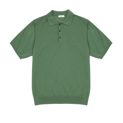 Aton Men's Cotton Washi Knit Half Sleeve Knit Polo Shirt in Green