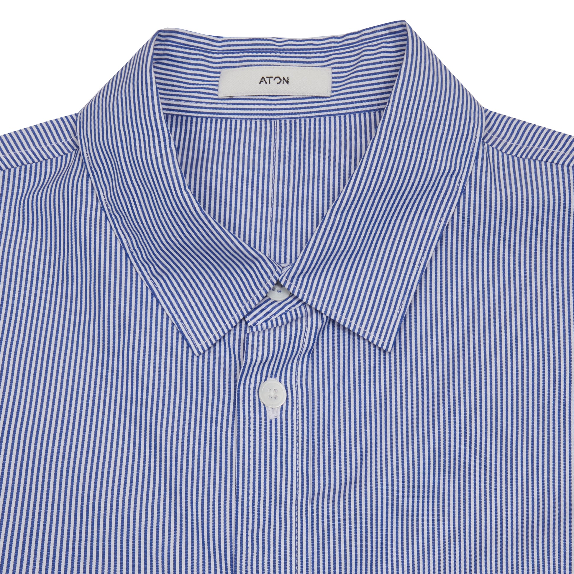 Aton Unisex Suvin Broad Cotton Washed Shirt in Navy Stripe