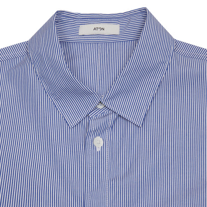 Aton Unisex Suvin Broad Cotton Washed Shirt in Navy Stripe