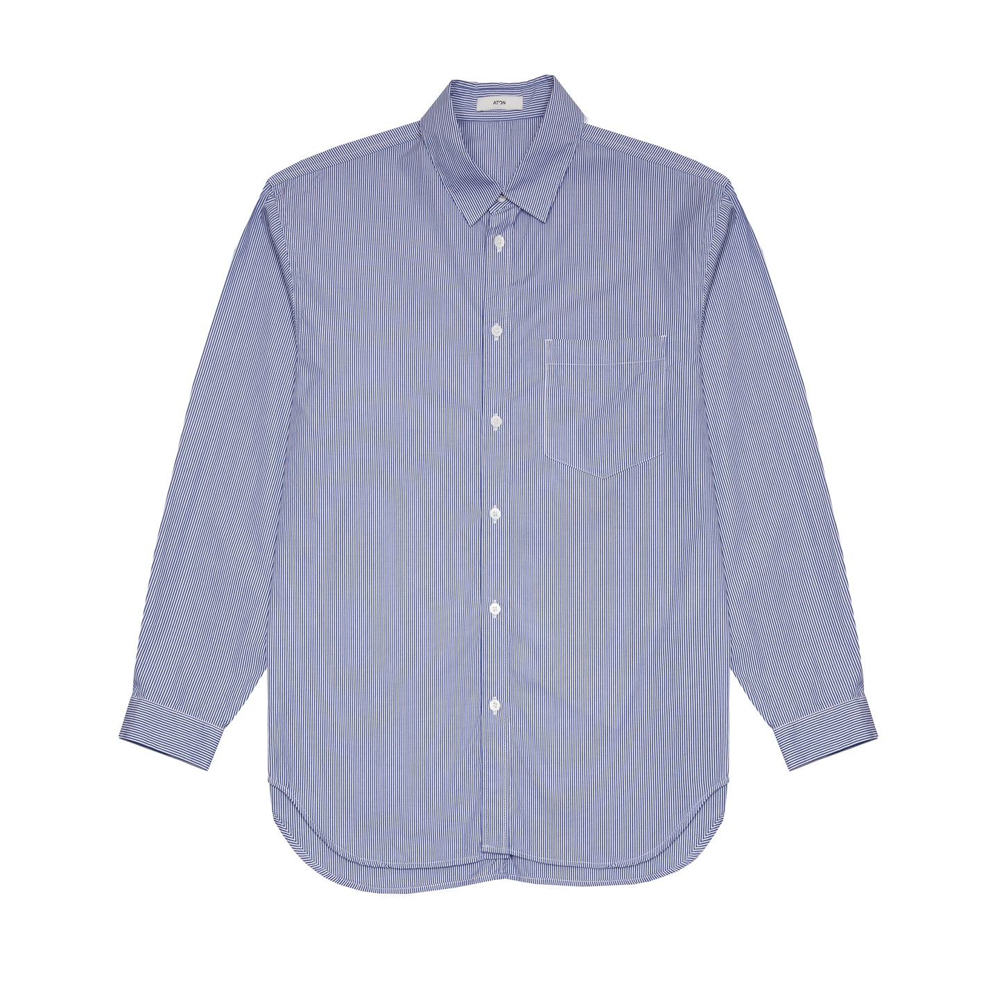 Aton Unisex Suvin Broad Cotton Washed Shirt in Navy Stripe