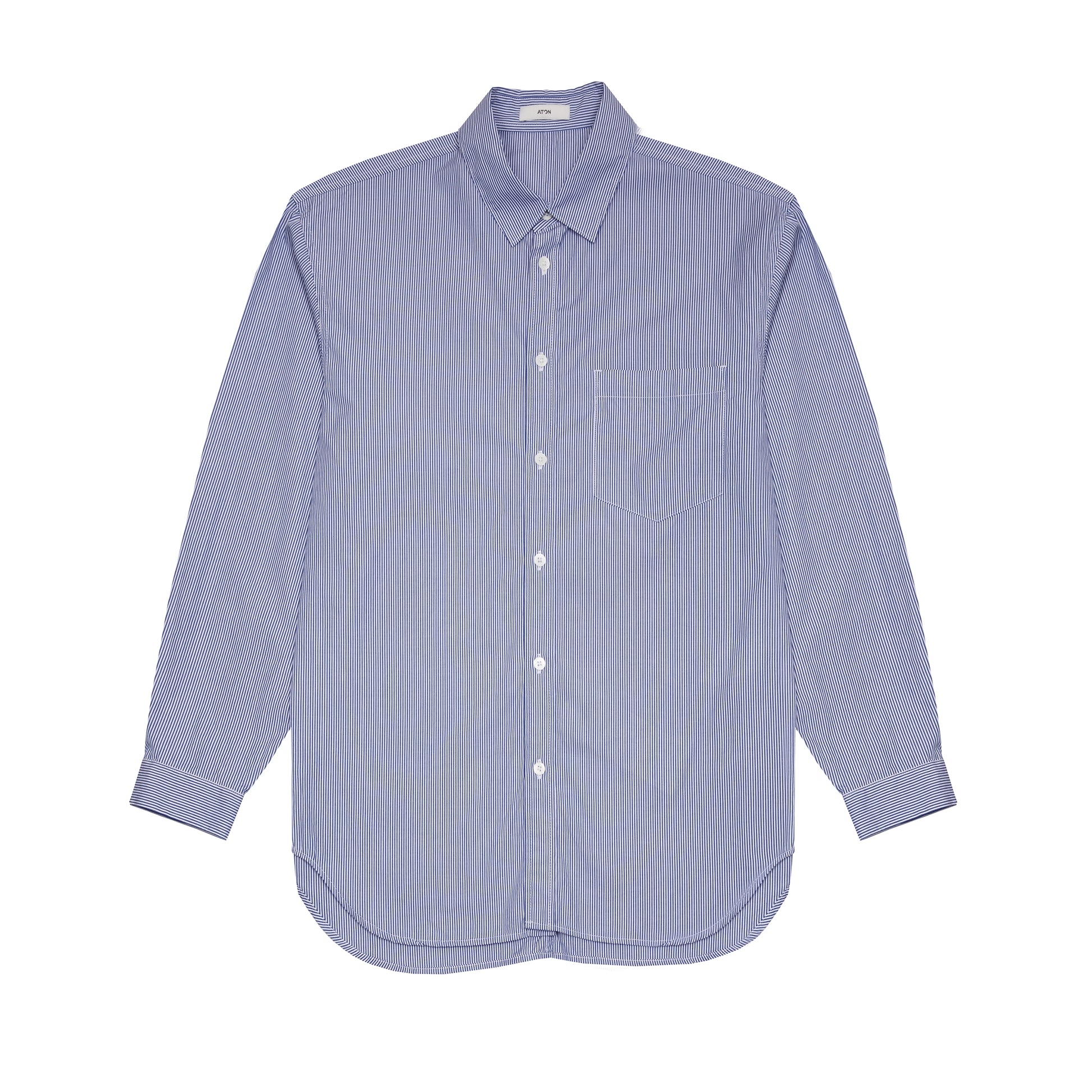 Aton Unisex Suvin Broad Cotton Washed Shirt in Navy Stripe