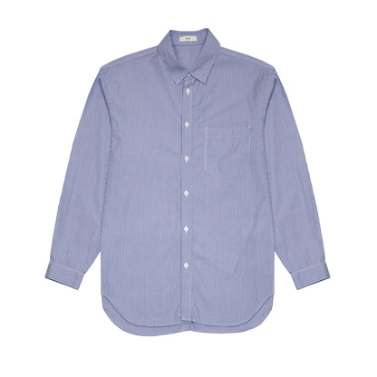 Aton Unisex Suvin Broad Cotton Washed Shirt in Navy Stripe