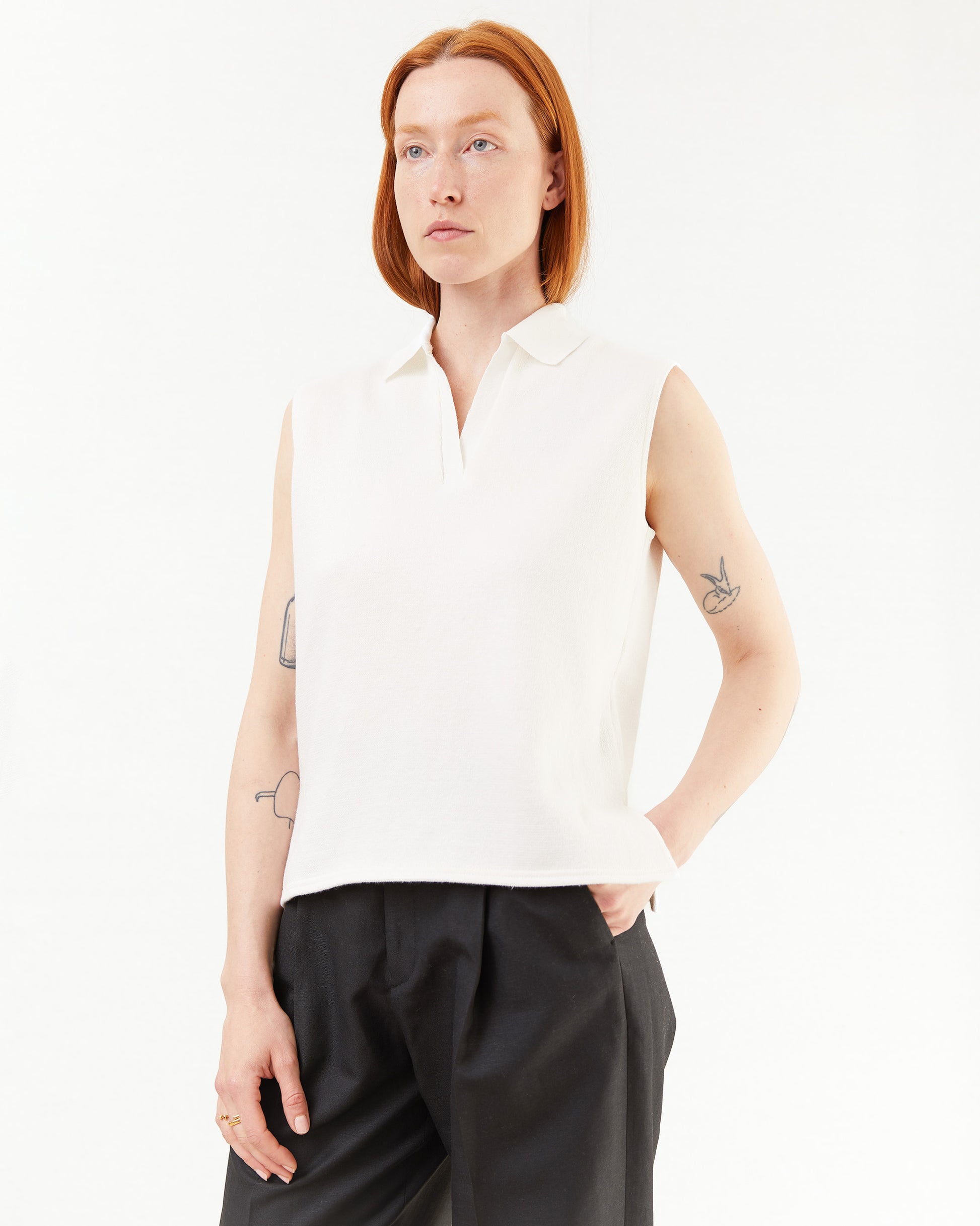 Aton Women's Linen Jersey Polo Tank Top in White