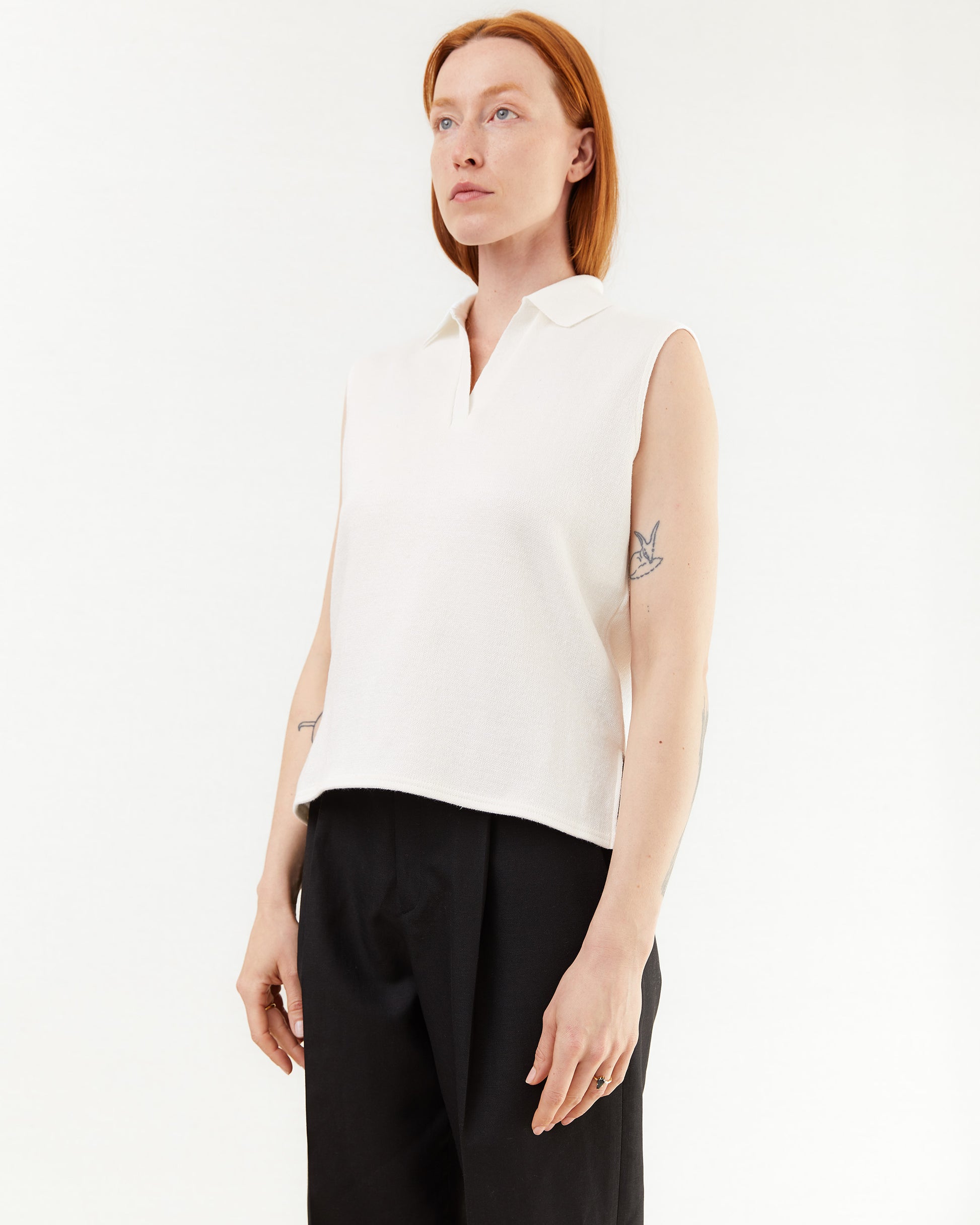 Aton Women's Linen Jersey Polo Tank Top in White