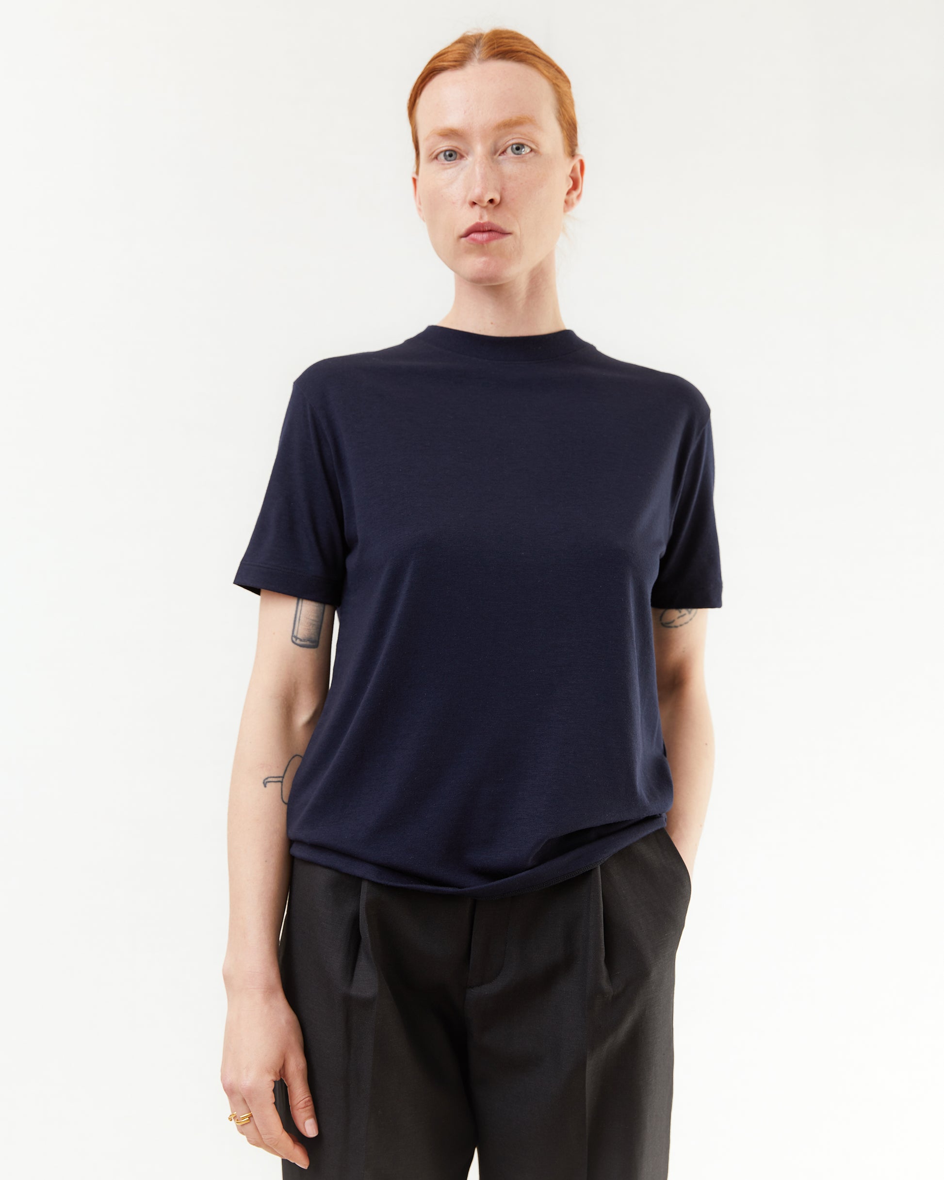 Aton Women's Dry Cotton Jersey Crewneck T-Shirt in Black