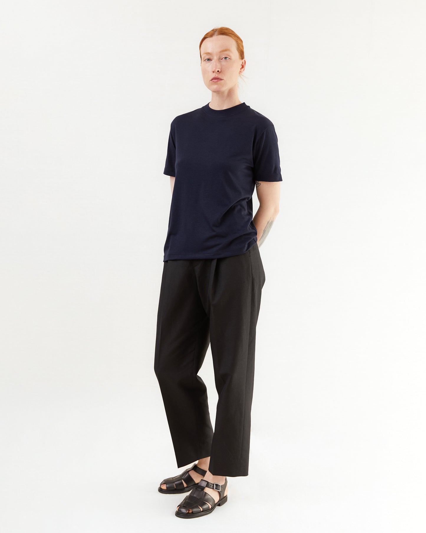 Aton Women's Dry Cotton Jersey Crewneck T-Shirt in Black