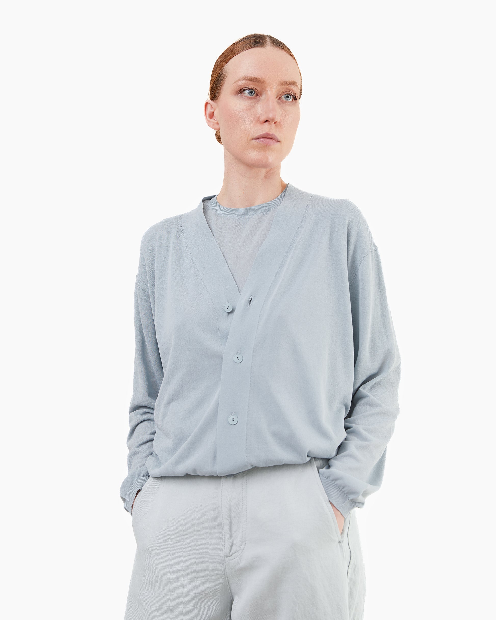 Aton Women's High Twist Cotton V-Neck Cardigan