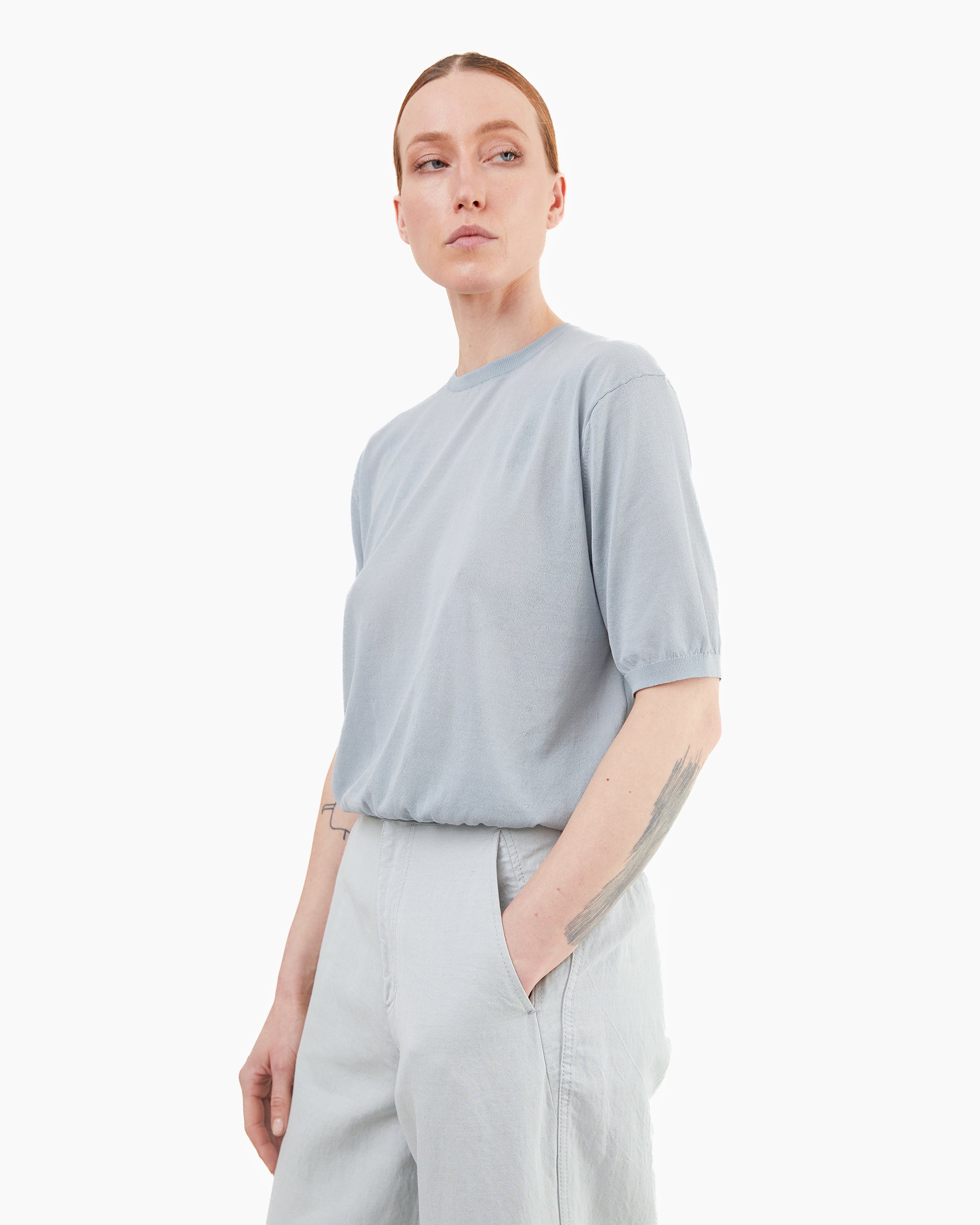 Aton Women's High Twist Cotton Crewneck Sweater