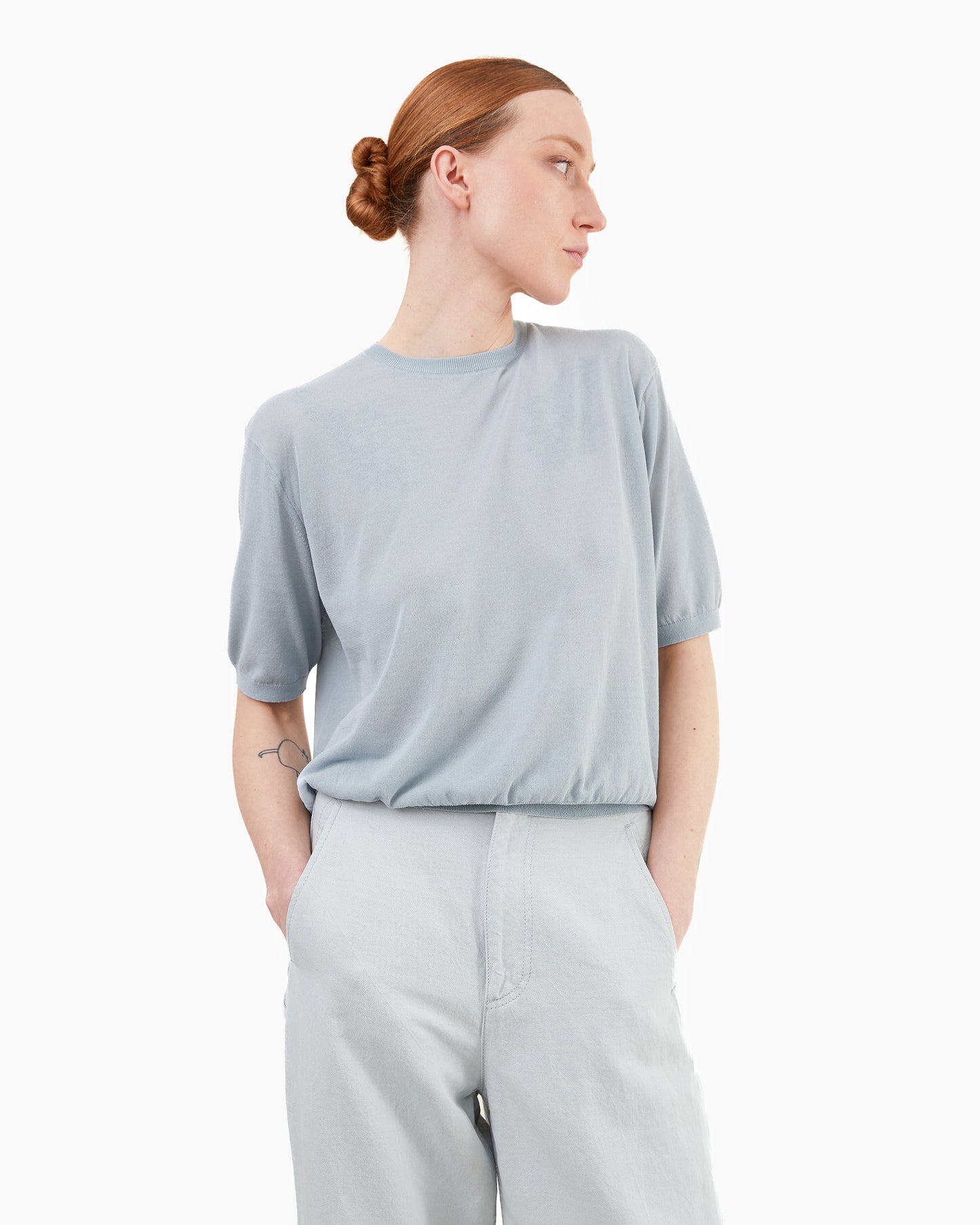 Aton Women's High Twist Cotton Crewneck Sweater