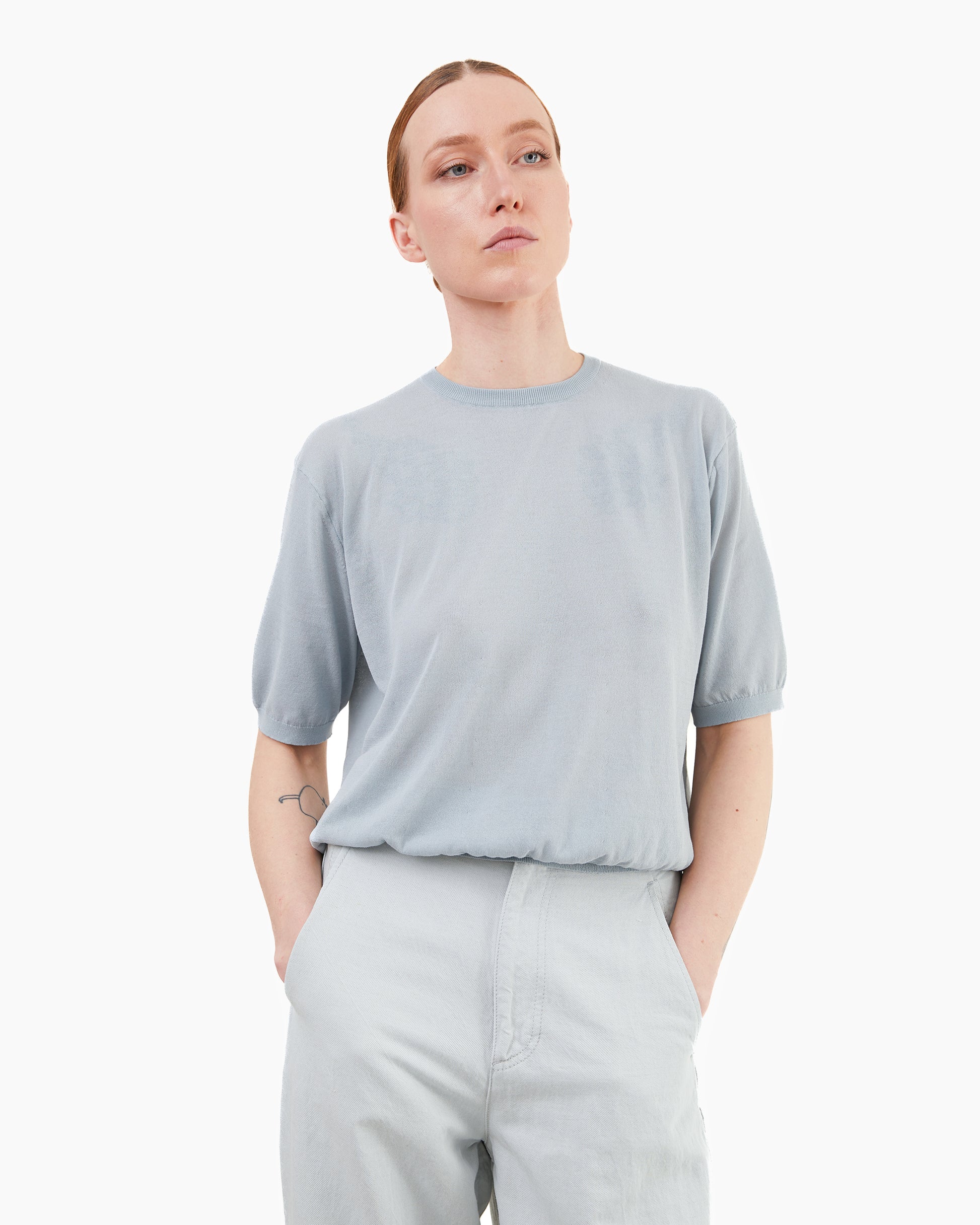 Aton Women's High Twist Cotton Crewneck Sweater