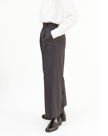 Aton Women's Merino College Flannel Tucked Wide Pants in Charcoal