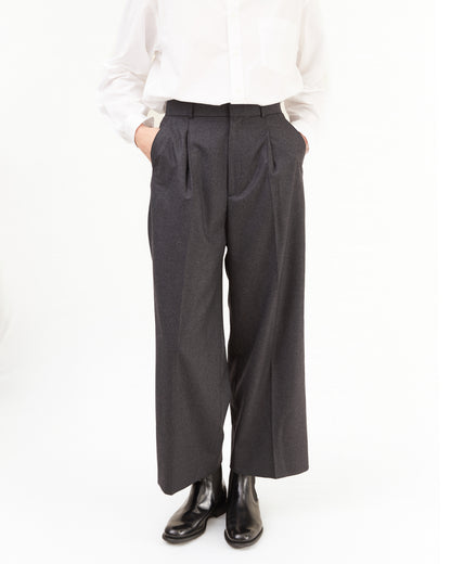 Aton Women's Merino College Flannel Tucked Wide Pants in Charcoal