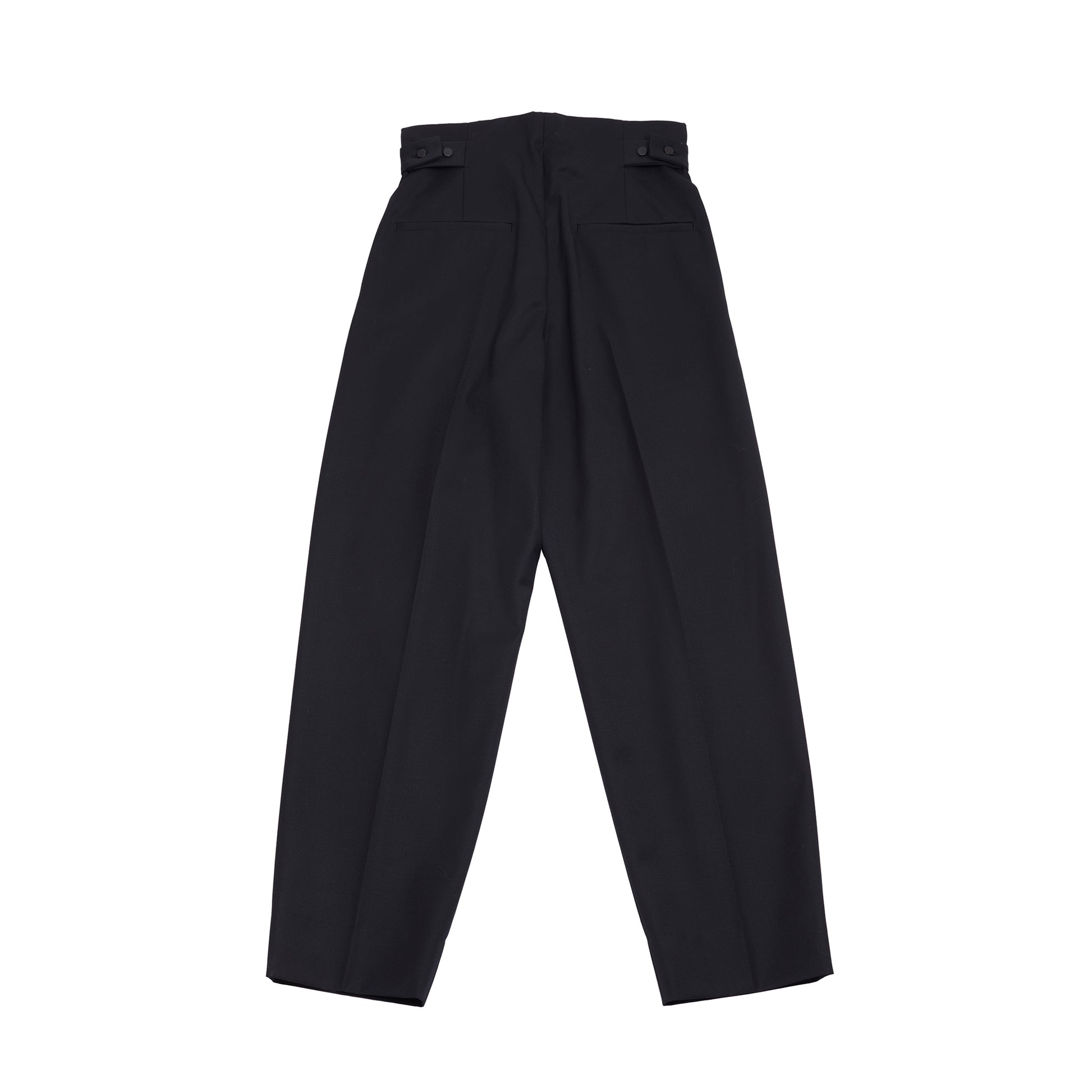 Aton Compact Wool Tapered Tucked Pants in Black