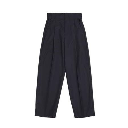 Aton Compact Wool Tapered Tucked Pants in Black