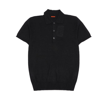 Marco Slissa Knitted Linen Polo in Nero. Pique textured cotton linen knitted polo.   65% Linen, 35% Cotton.  Made in Italy.