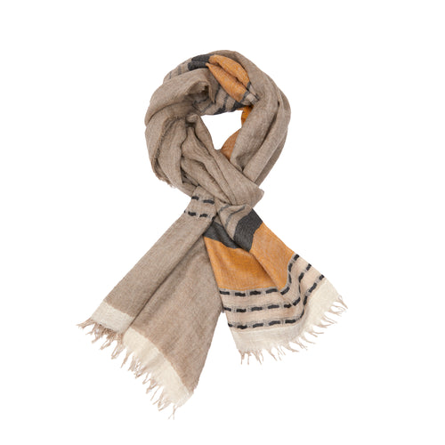 Begg & Co Staffa Mackie Cashmere / Silk Scarf in Mouse Gold
