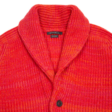 Surfer cardigan is a reimagining of Begg x Co's classic Yacht style. Featuring a shawl collar, full button closure, and two patch pockets. Each item is unique due to the blending of three shades of cashmere.  100% Cashmere.  Made in Scotland.