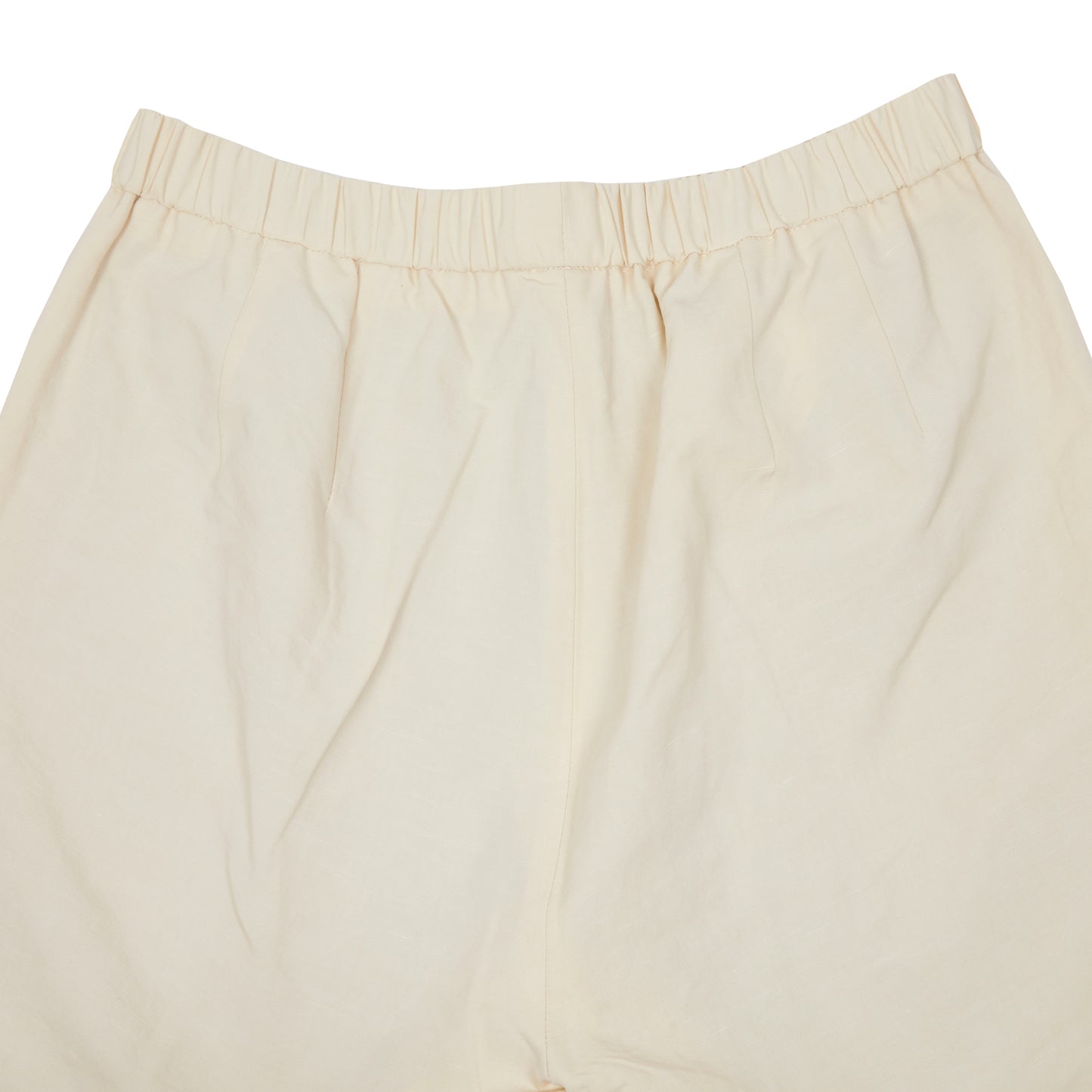Easy pants; relaxed tapered elasticated trousers in a beautiful almond woven cotton linen cloth, part-lined in classic striped cotton.   72% Cotton, 28% Linen.