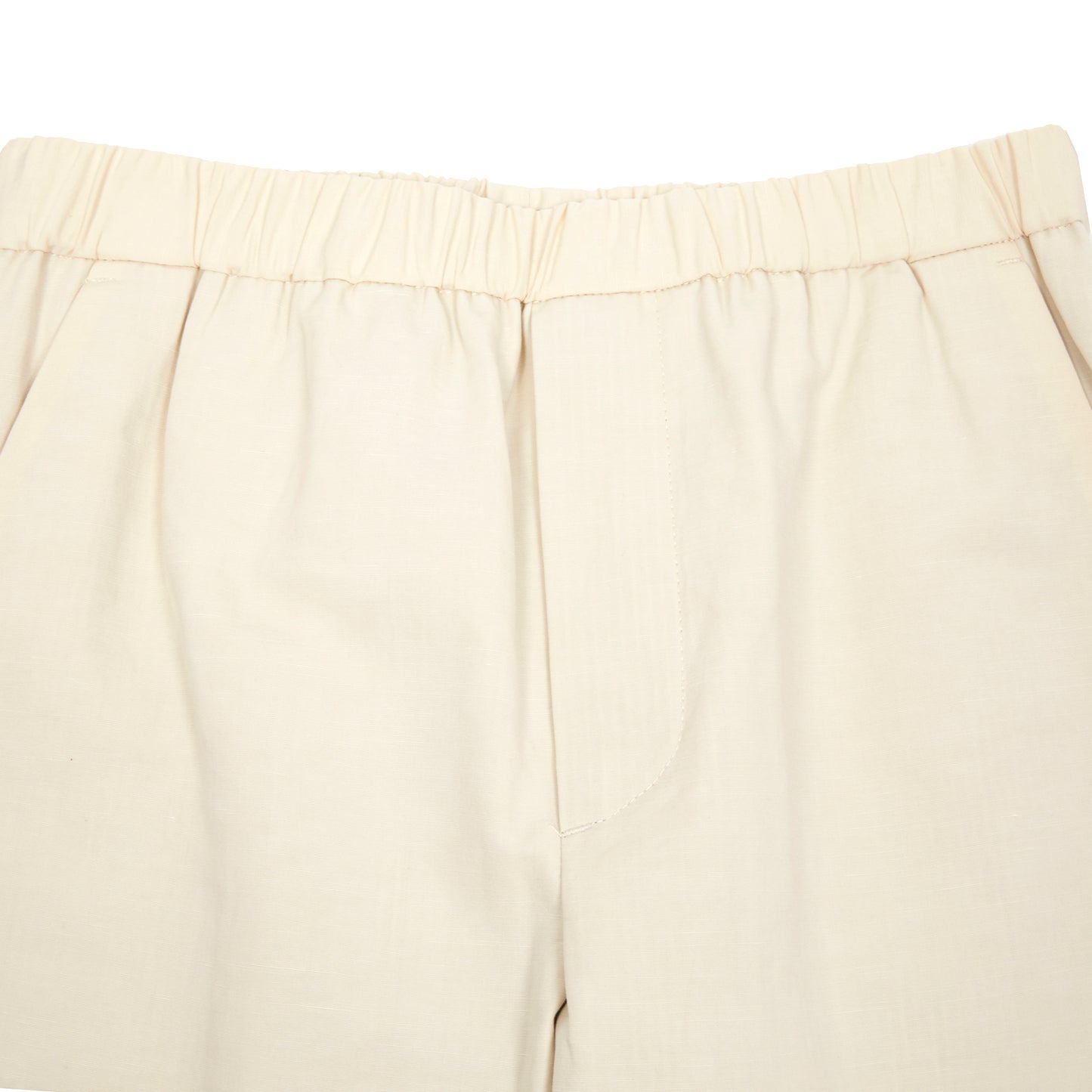 Easy pants; relaxed tapered elasticated trousers in a beautiful almond woven cotton linen cloth, part-lined in classic striped cotton.   72% Cotton, 28% Linen.