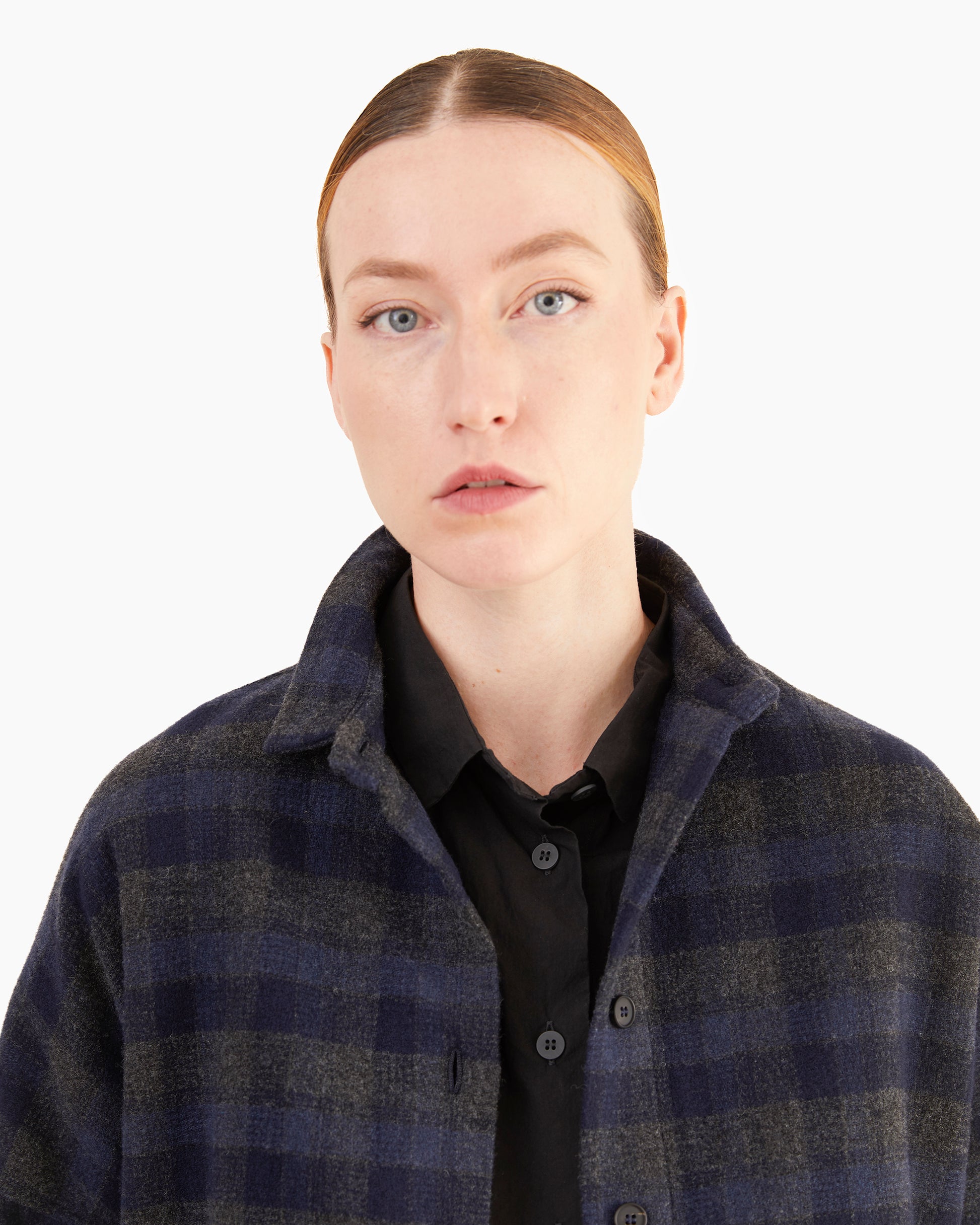 Bergfabel Women's  Wool-Cashmere Tina Shirt in Carbon Check
