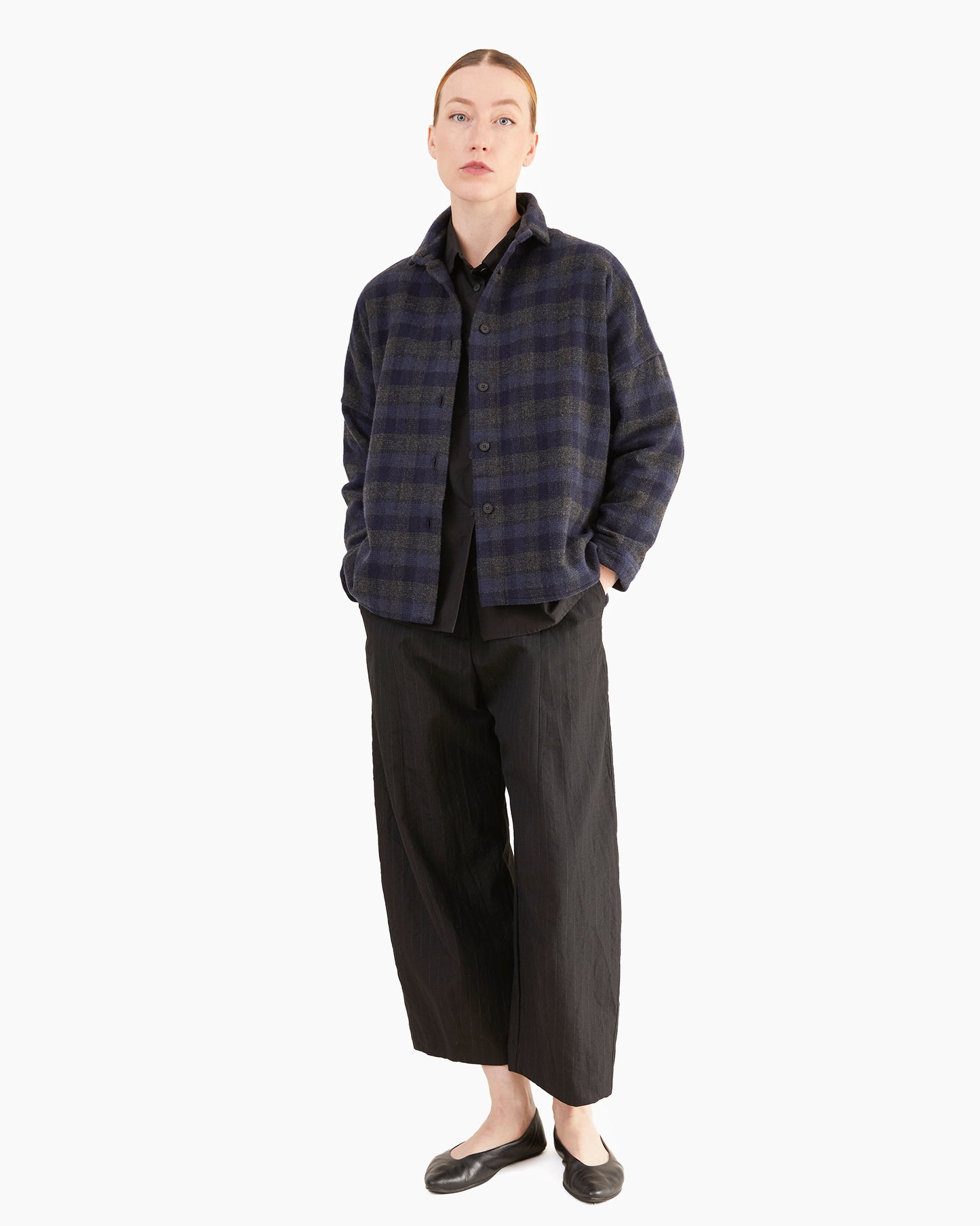 Bergfabel Women's  Wool-Cashmere Tina Shirt in Carbon Check