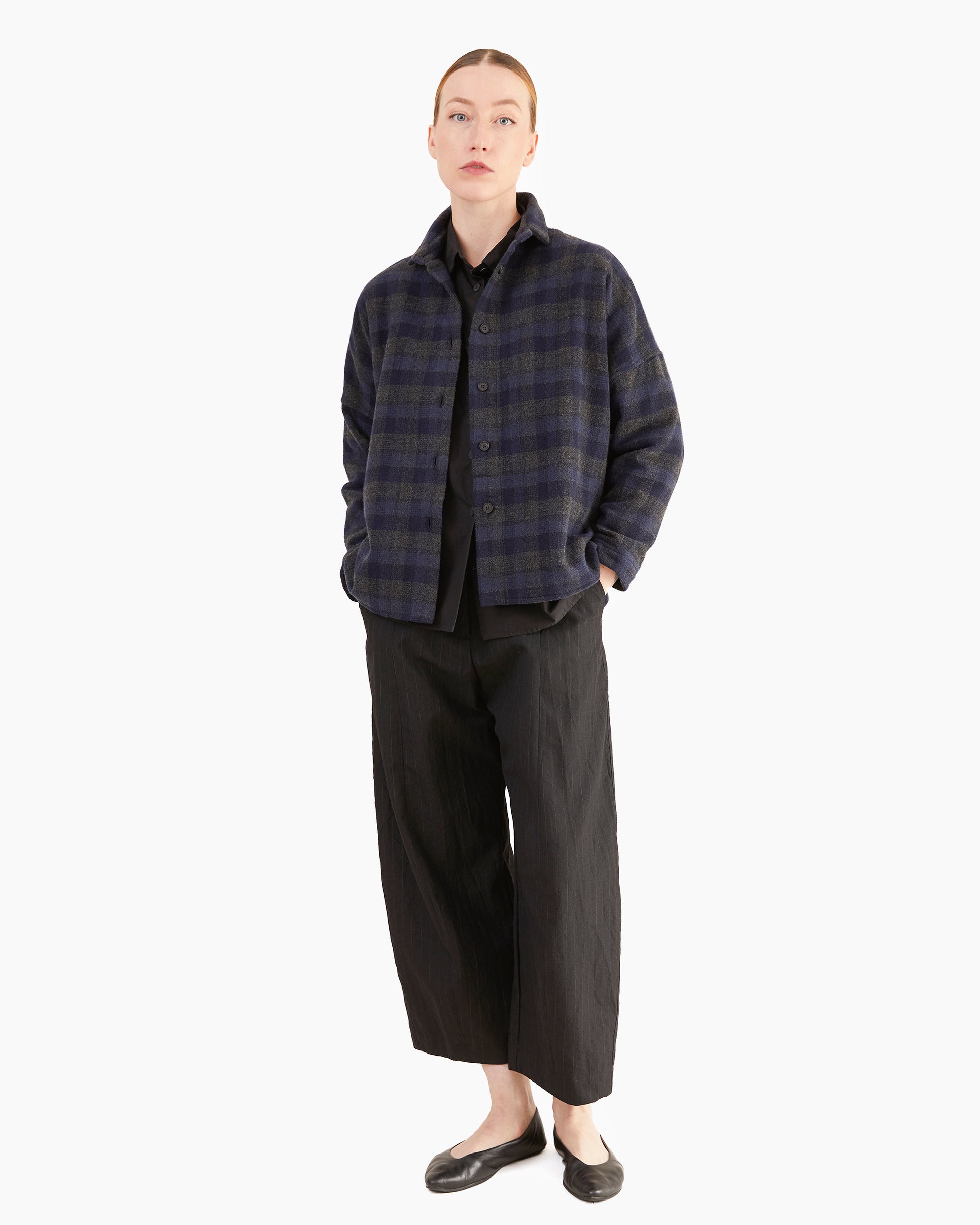 Bergfabel Women's  Wool-Cashmere Tina Shirt in Carbon Check