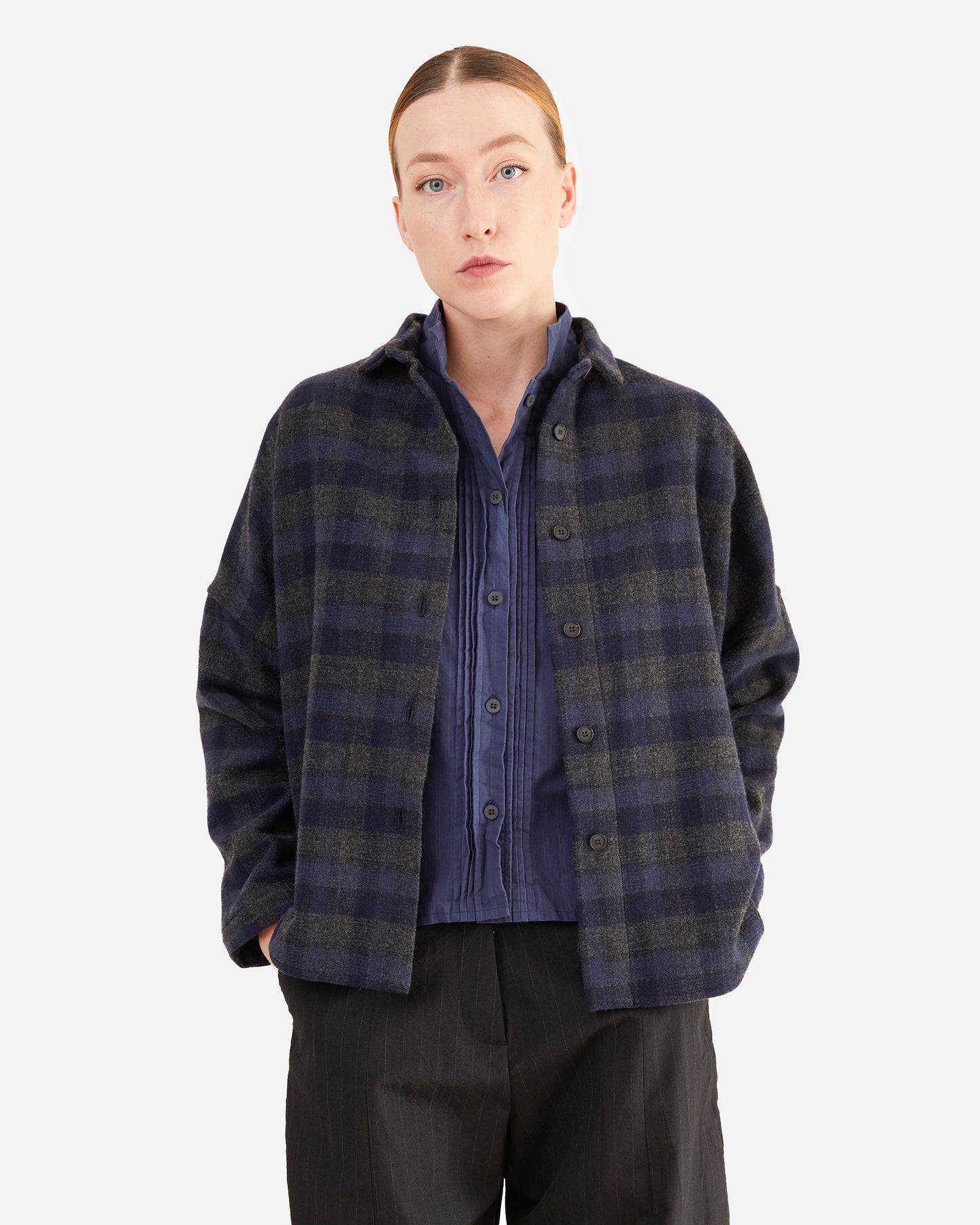 Bergfabel Women's  Wool-Cashmere Tina Shirt in Carbon Check
