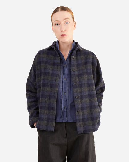 Bergfabel Women's  Wool-Cashmere Tina Shirt in Carbon Check