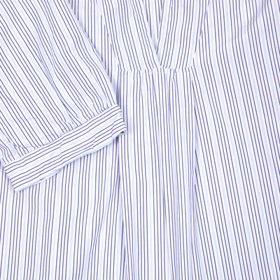 Relaxed striped shirt with stand collar.   Made in Italy.