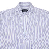 Relaxed striped shirt with stand collar.   Made in Italy.