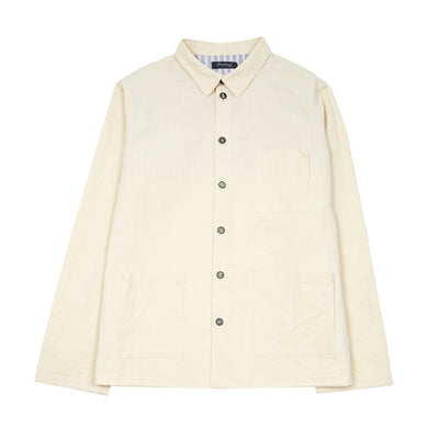 Bergfabel Worker Overshirt in Almond. Worker overshirt in medium weight cotton and linen fabric.   72% Cotton, 28% Linen.