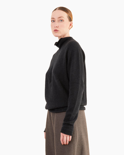 Boboutic Cashmere-Silk Half Mock Neck Sweater in Black